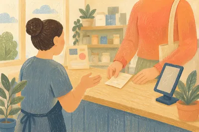 Friendly Retail Customer Service Counter Scene