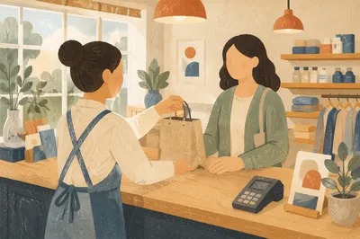Friendly Retail Customer Service Counter Scene