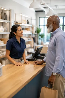 Friendly Retail Customer Service Counter Scene
