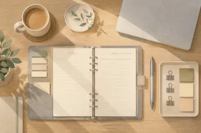Organized Ring Binder Planner Desk Flat Lay