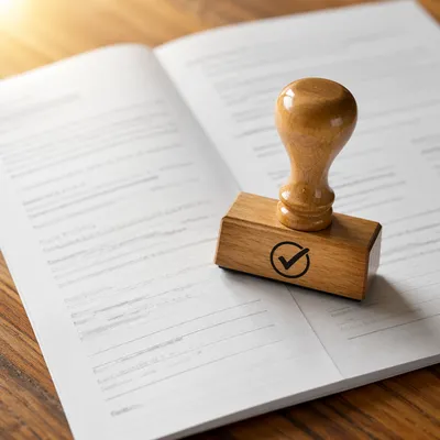 Rubber Stamp Approval on Business Document
