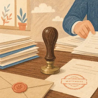 Rubber Stamp Approval on Office Documents