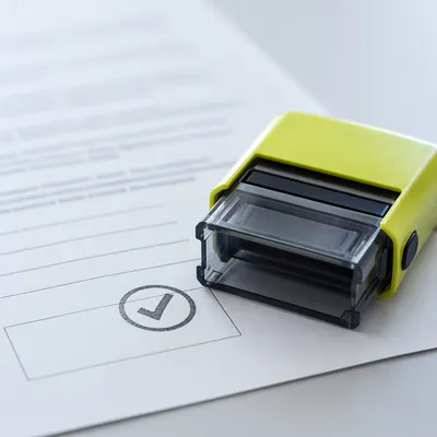 Rubber Stamp Approving Business Document