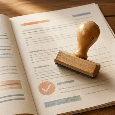 Wooden Rubber Stamp on Approval Document