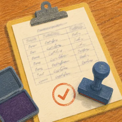 Business Document Approval Stamp on Desk