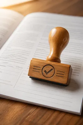 Approved Business Document With Wooden Stamp