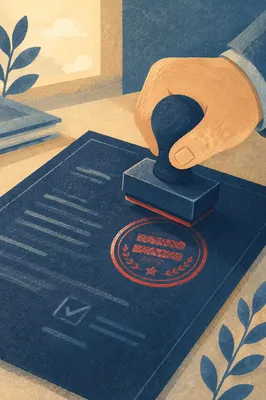 Red Approval Stamp on Navy Business Document