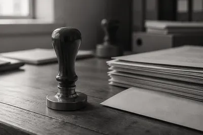 Rubber Approval Stamp on Office Documents