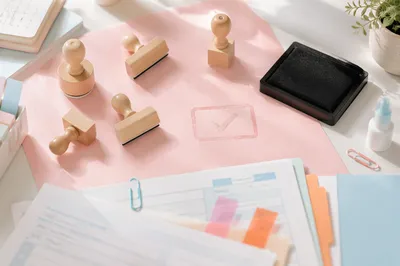 Rubber Stamp Approval on Office Document