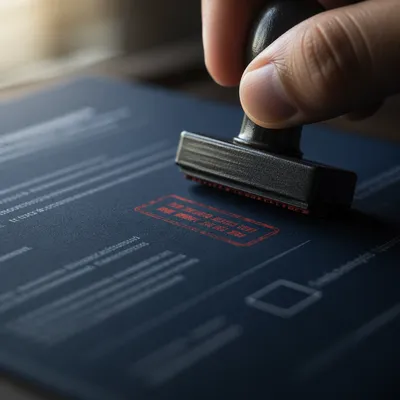 Red Approval Stamp on Navy Business Document