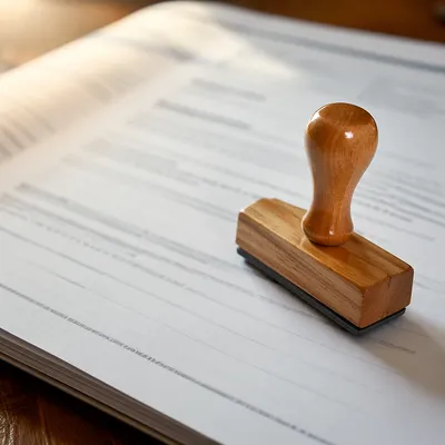 Wooden Stamp on Business Approval Document