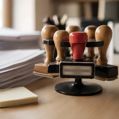Rubber Stamp Approval on Office Desk