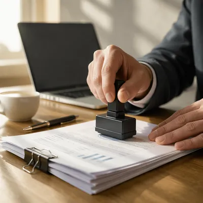 Rubber Stamp Approving Business Documents