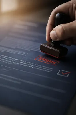 Red Approval Stamp on Navy Business Document