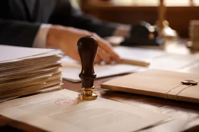 Rubber Stamp Approval on Office Documents
