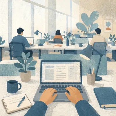 Bright Shared Desk Open Office Workspace