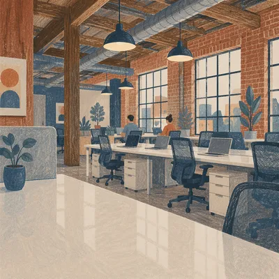 Shared Desk Hot Desking Open Office Scene