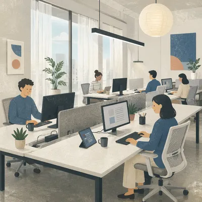 Bright Shared Desk Open Office Workspace