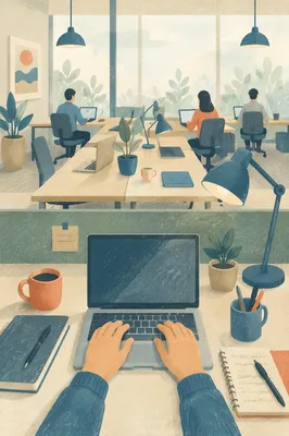 Modern Shared Desk Open Office Workspace