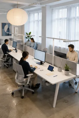 Bright Shared Desk Open Office Workspace