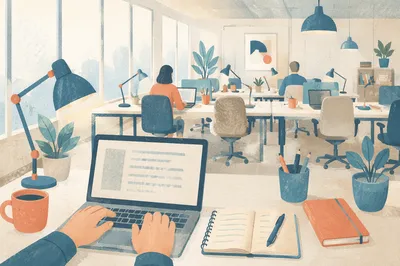Bright Shared Desk Open Office Workspace
