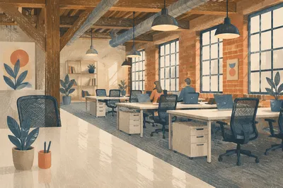 Shared Desk Open Office Workspace Scene