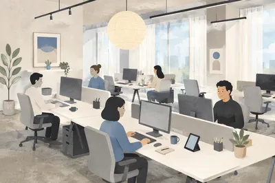 Bright Shared Desk Open Office Workspace