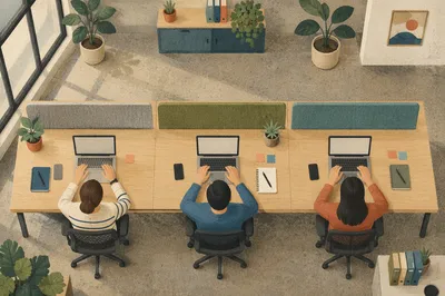 Modern Shared Desk Open Office Workspace