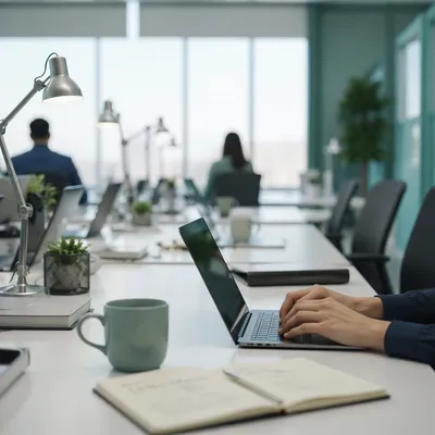 Modern Shared Desk Open Office Workspace