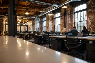 Photorealistic Shared Desk Open Office Workspace