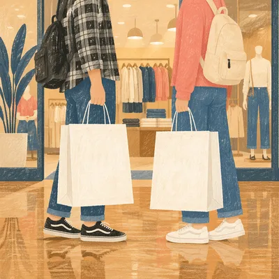 Shoppers With Bags Outside Modern Retail Store