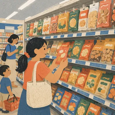 Colorful Retail Aisle With Packaged Snacks