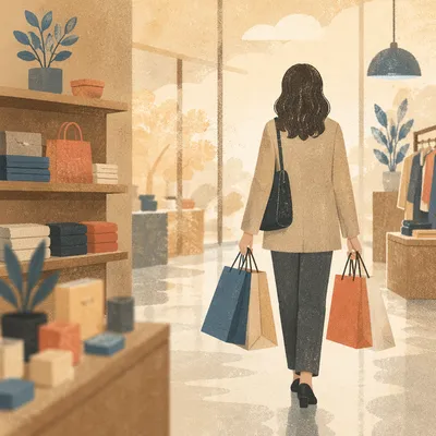 Shopper Carrying Paper Bags in Retail Store