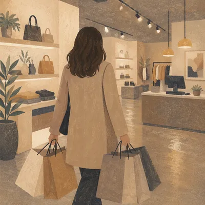 Neutral Shopping Bags in Modern Retail Store