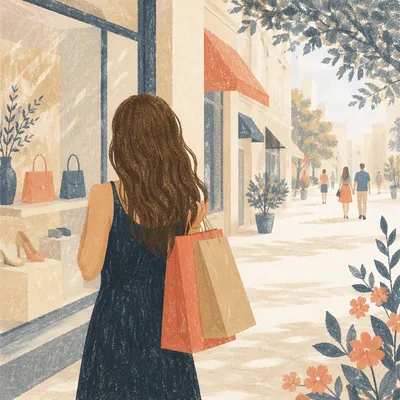 Elegant Shopper with Bags in Retail District