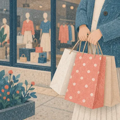 Shopper Holding Colorful Bags Outside Boutique