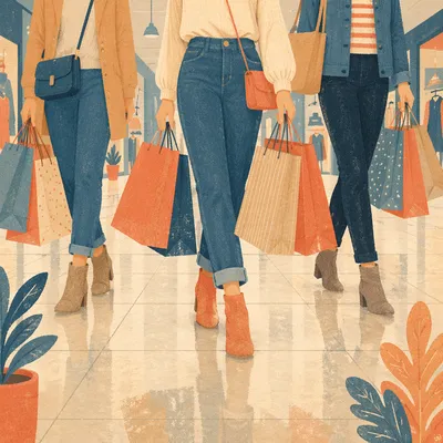 Modern Retail Shoppers with Colorful Bags