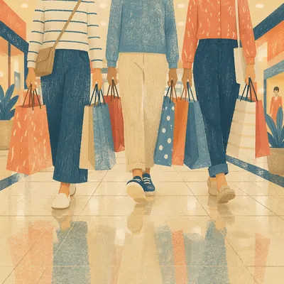 Shoppers Carrying Colorful Bags in Modern Mall