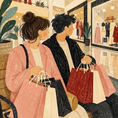 Relaxed Shoppers Holding Bags in Modern Mall