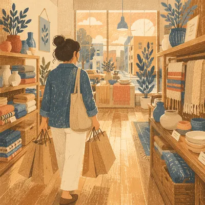 Mindful Shopper in Warm Retail Store