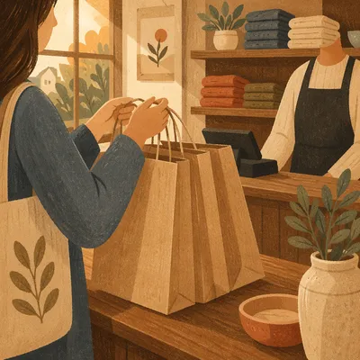 Independent Retail Checkout With Kraft Shopping Bags