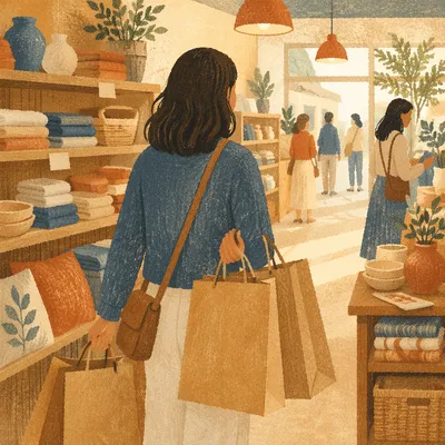 Kraft Shopping Bags in Warm Retail Store