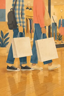 Shoppers Holding Bags Outside Modern Boutique