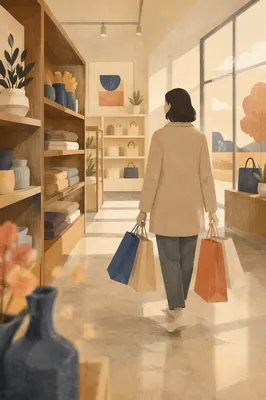 Shopper Carrying Paper Bags in Retail Store