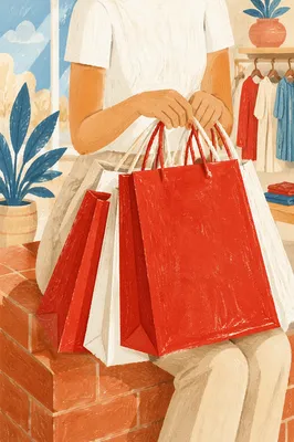 Shopper Holding Red Bags in Retail Store