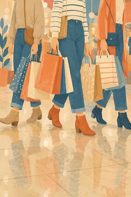 Modern Shoppers Carrying Colorful Retail Bags