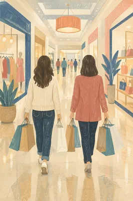 Shoppers Carrying Bags in Bright Mall