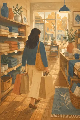 Mindful Shopper in Warm Retail Store