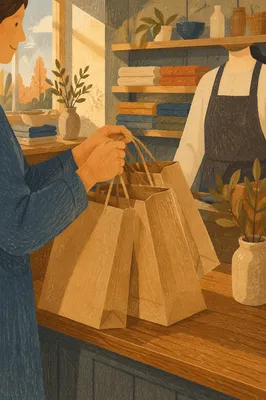 Warm Retail Checkout with Kraft Shopping Bags