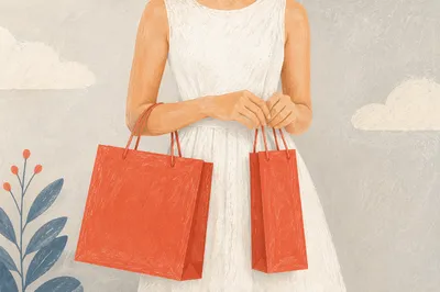 Coral Shopping Bags in Minimal Retail Studio